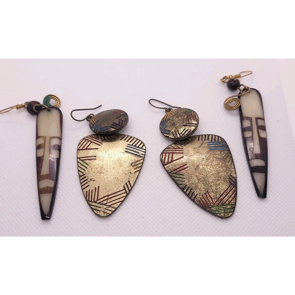 Vintage Earrings Lot 2 Pairs Tribal Geometric Dangle Pierced Statement